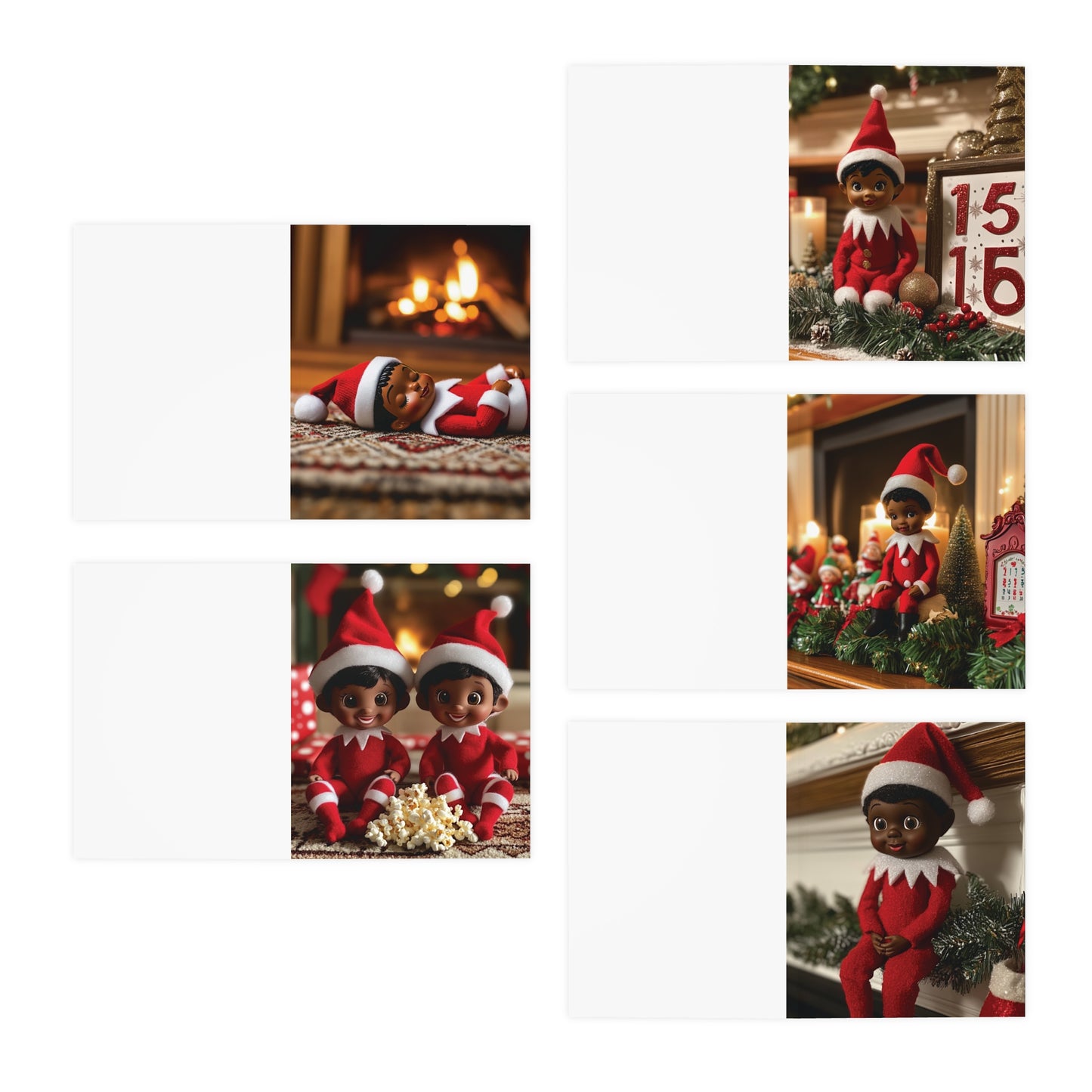 Christmas Greeting Card Set | Melanin Magic Holiday Black Elf Greeting Cards | Festive Xmas Stationery | Handmade Card Collection