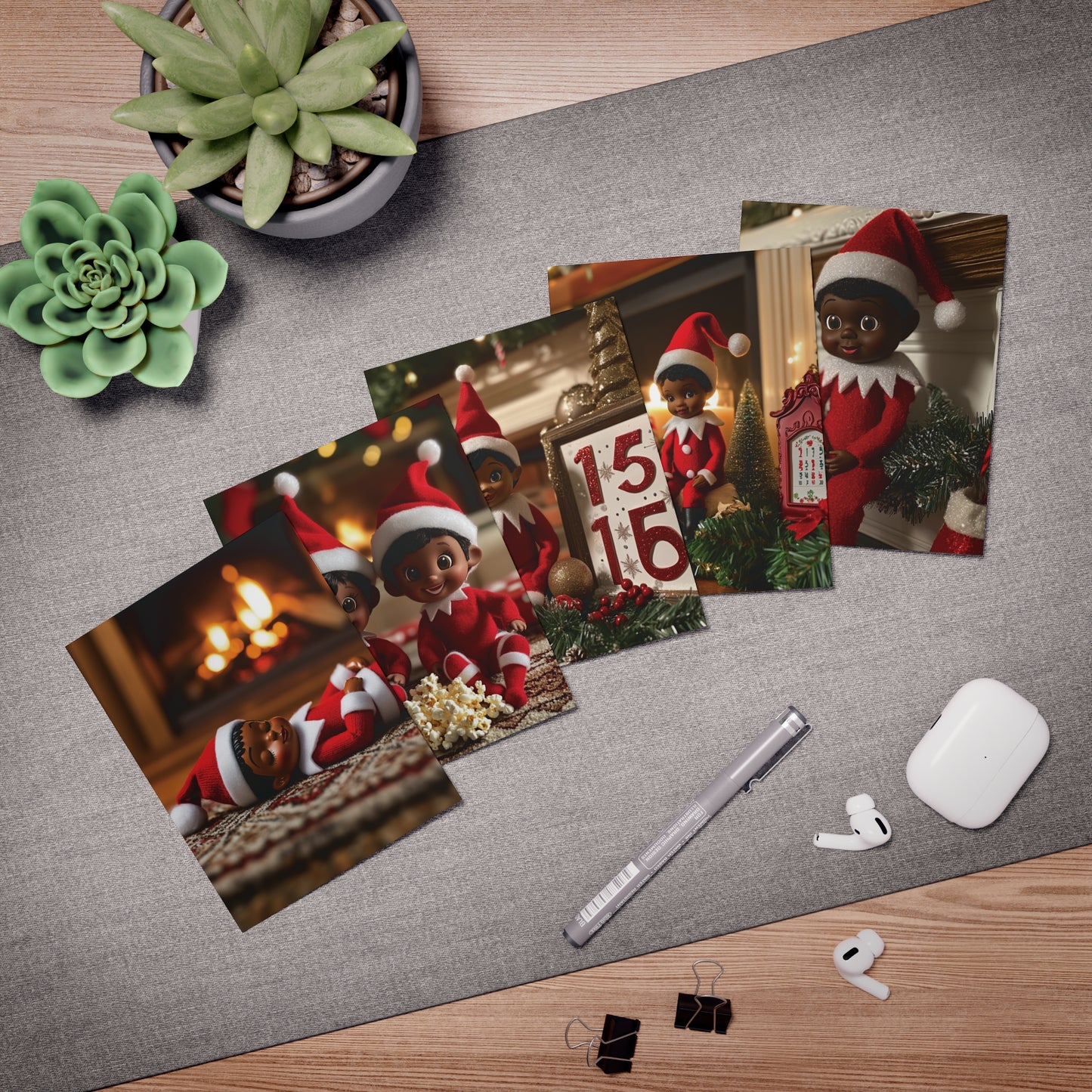 Christmas Greeting Card Set | Melanin Magic Holiday Black Elf Greeting Cards | Festive Xmas Stationery | Handmade Card Collection