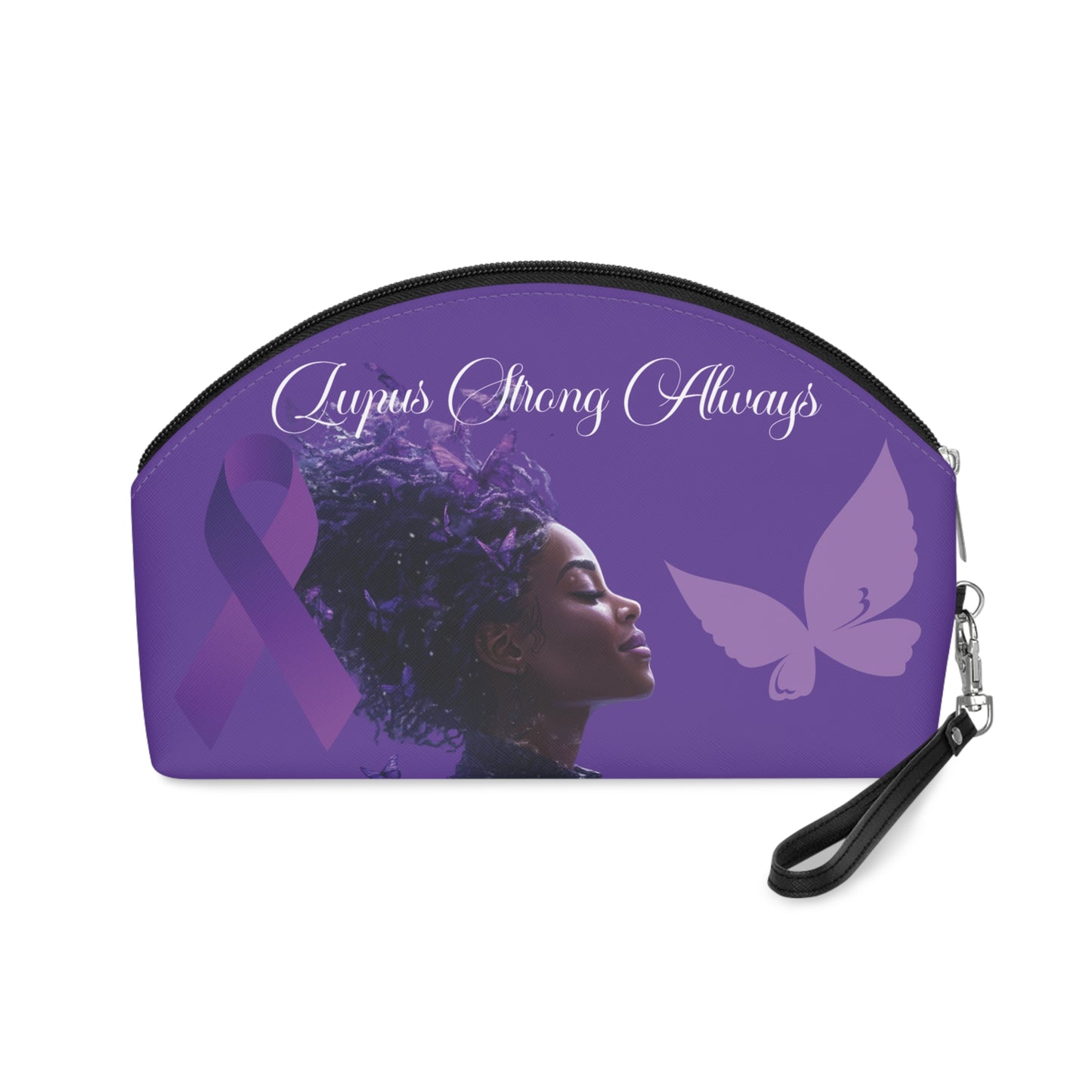Lupus Awareness Makeup Bag, Purple Butterfly Ribbon Cosmetic Pouch, Lupus Support Cosmetics Case, Purple Ribbon Travel Toiletry Bag, Lupus