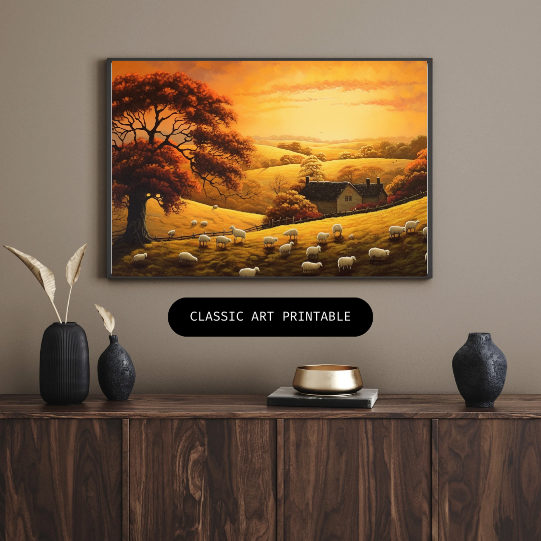 Golden Fields – Tranquil Farmland at Sunset | Digital Download | Magical Whispers and Charming Wishes, LLC™