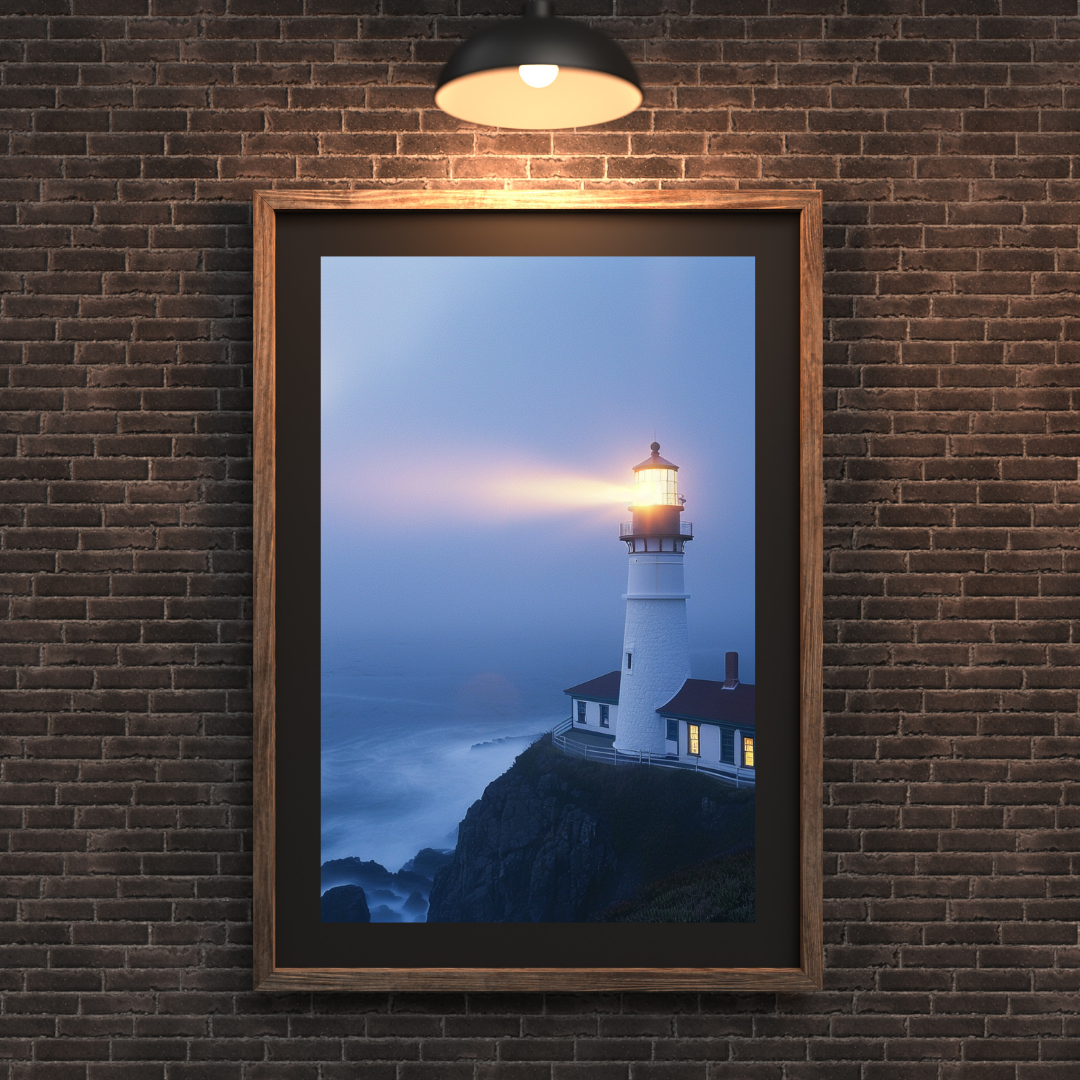 Lighthouse Glow - Guiding Light Over the Ocean | Digital Artwork Poster | Magical Whispers and Charming Wishes, LLC™