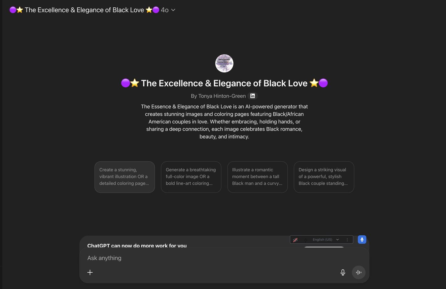 The Excellence & Elegance of Black Love | Romantic AI Visual Creator for Black Couples | Custom GPT