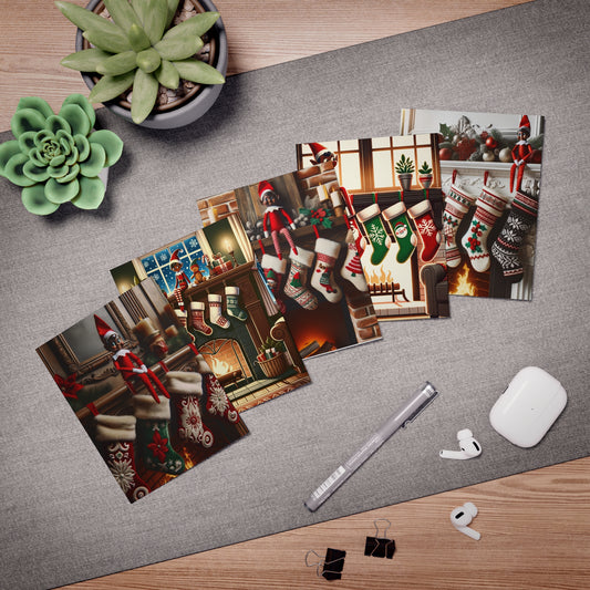Christmas Multi-Design Greeting Cards (5-Pack) - Melanin Magical Black Elf Holiday Cards, Vibrant Colors, Uncoated Finish, 4.25x5.5",