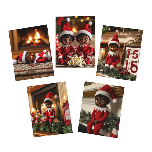 Christmas Greeting Card Set | Melanin Magic Holiday Black Elf Greeting Cards | Festive Xmas Stationery | Handmade Card Collection